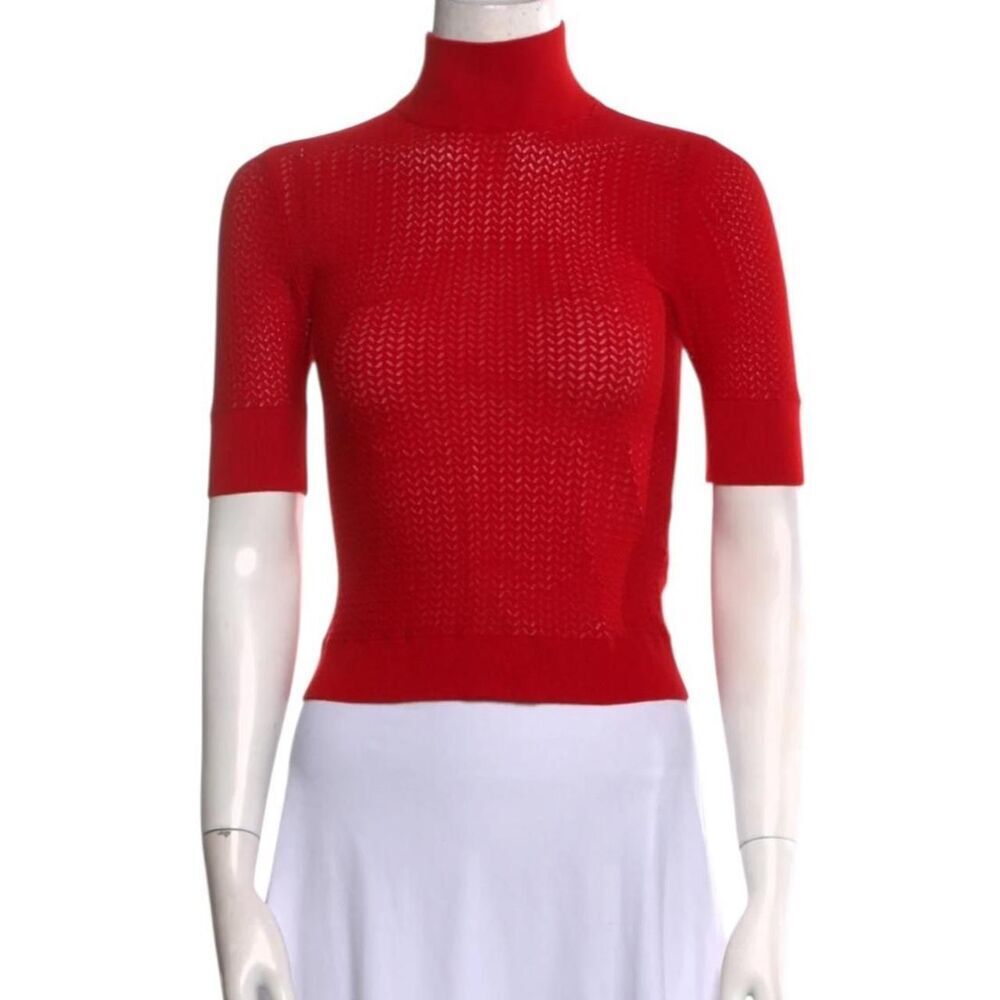 Alice + Olivia Lanie Pointelle Pullover in Red